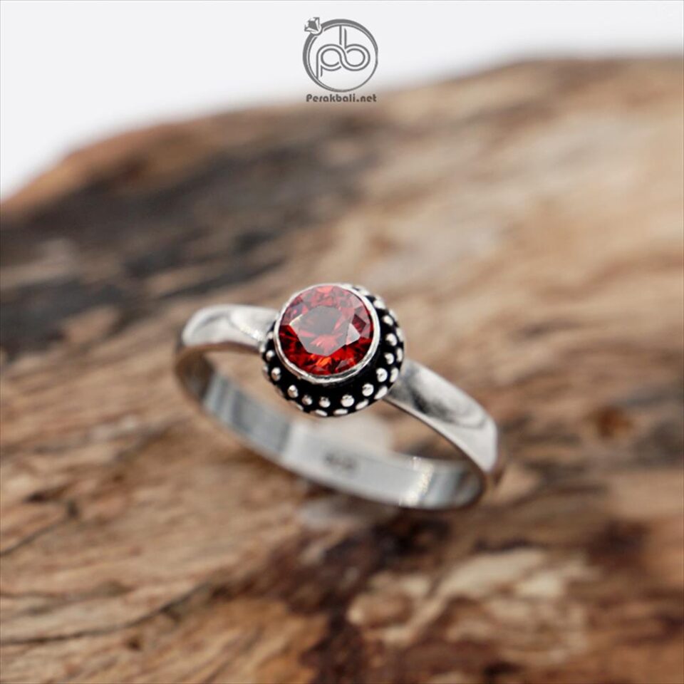 Cincin Wanita Perak Asli 925 Zirconia Merah Red Arma