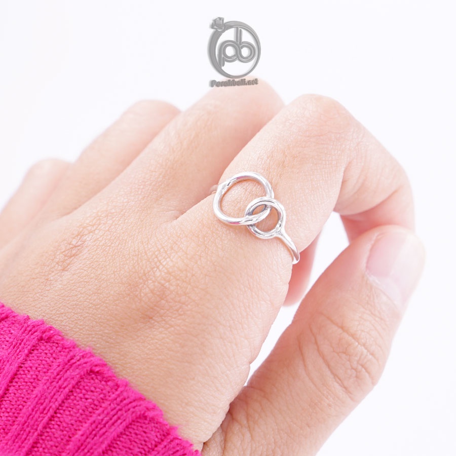 Cincin Simple Perak Wanita Silver 925 Asli Dua Rantai Lingkar