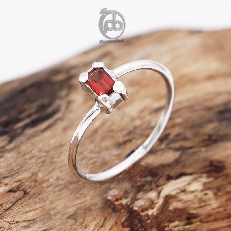 Cincin Perak Wanita Silver 925 Asli Natural Red Garnet Mini Bagueeta