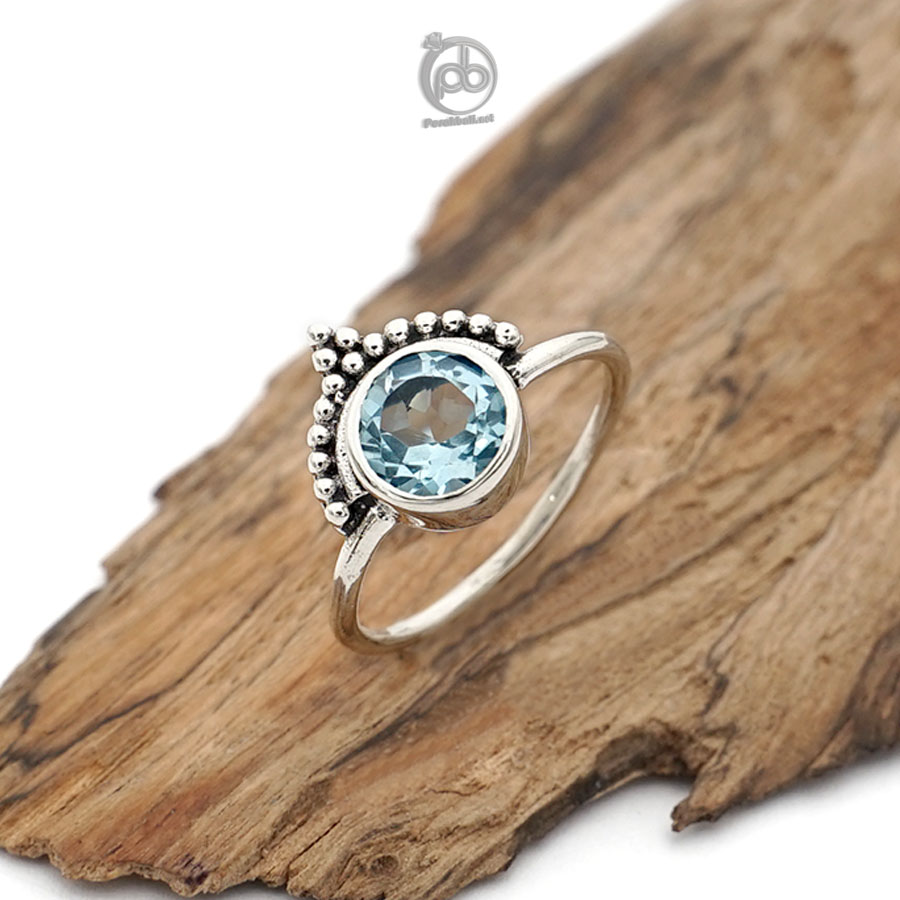 Cincin Wanita Perak 925 Natural Sky Topaz Janger Bali