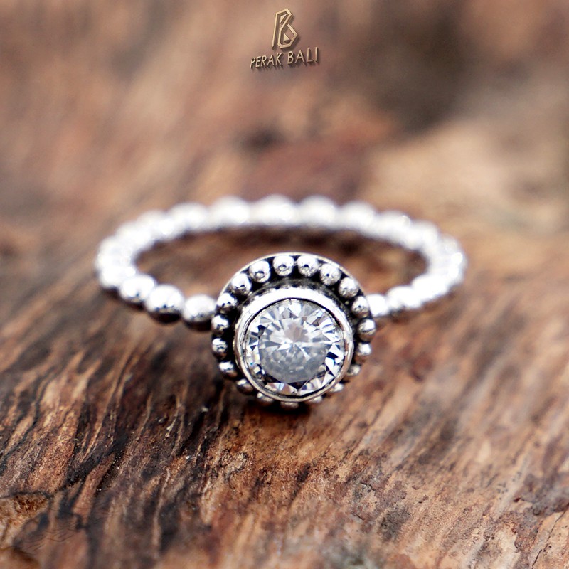 Cincin Perak Bali Silver Ring 925 Pandora kembang Jawan Mata Bening