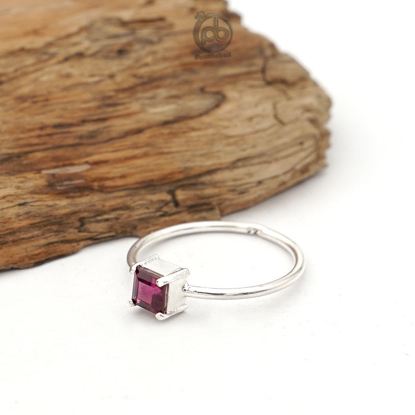 Cincin Wanita Perak 925 Natural Rhodolite Garnet Kotak Mini
