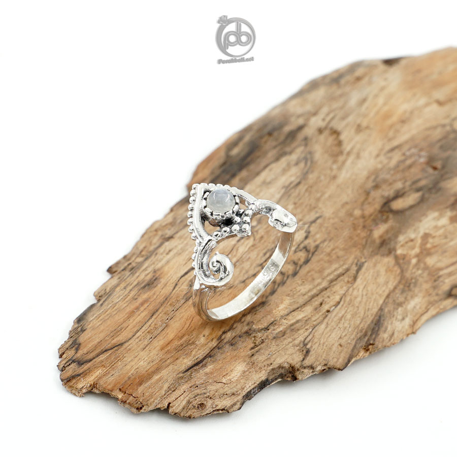 Cincin Wanita Perak Asli 925 Natural Moonstone Mahkota Midi