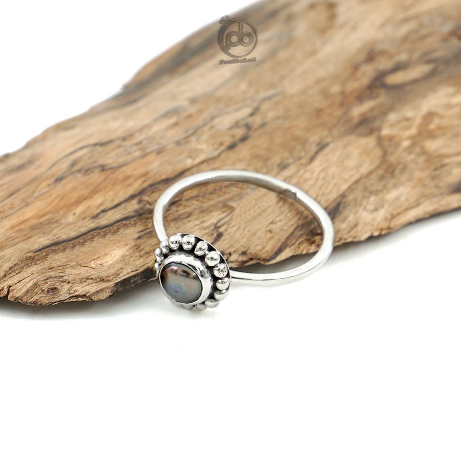 Cincin Mutiara Hitam Wanita Perak 925 Black Pearl Imut Maria