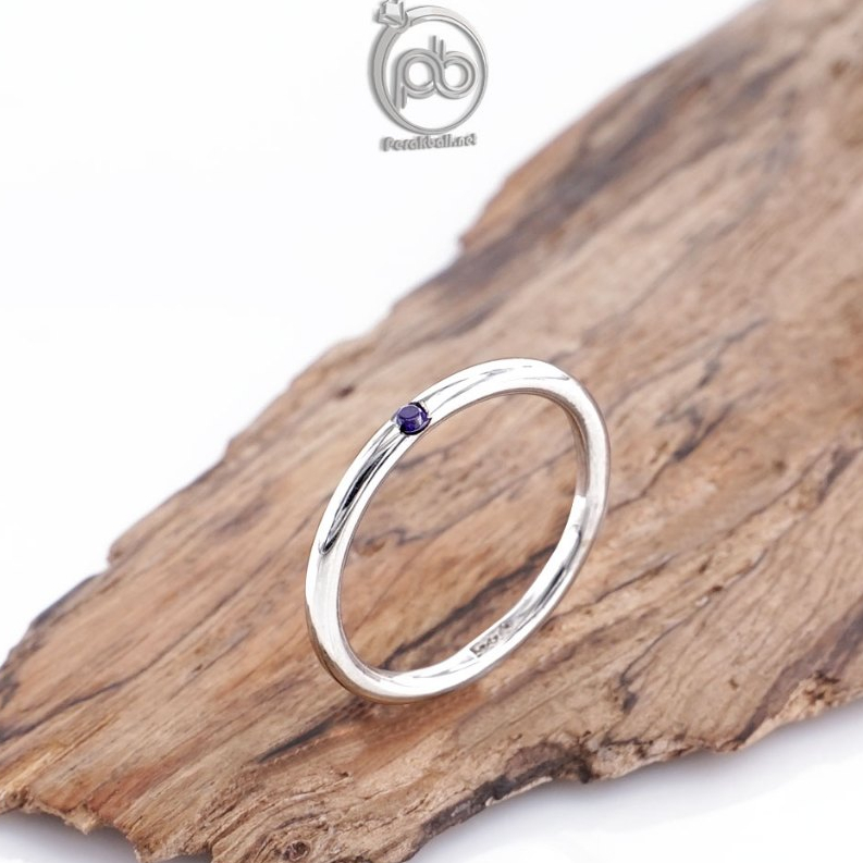 Cincin Simple Elegant Wanita Pria Zircon Ungu Mini Perak 925 Elegina
