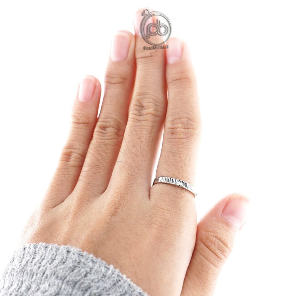 Cincin Simple Pria Wanita Perak 925 Motif Serat Kayu Woodgrain Mini