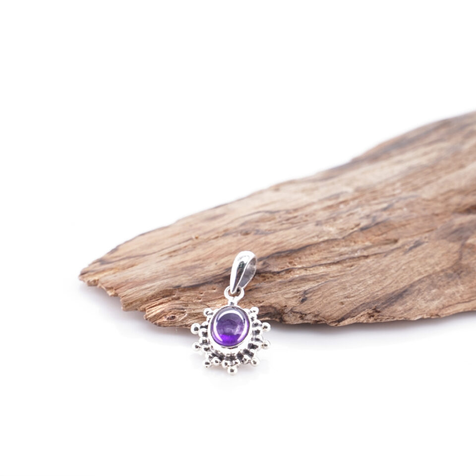 Liontin Wanita Imut Perak Asli 925 Amethyst Cabochon Kembang Jawan | Tanpa Kalung