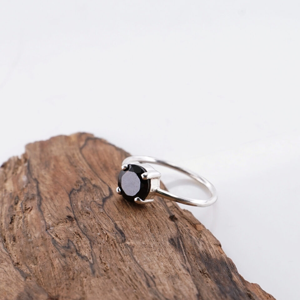 Cincin Wanita Perak Asli 925 Sterling Silver Natural Black Onyx Blonixa