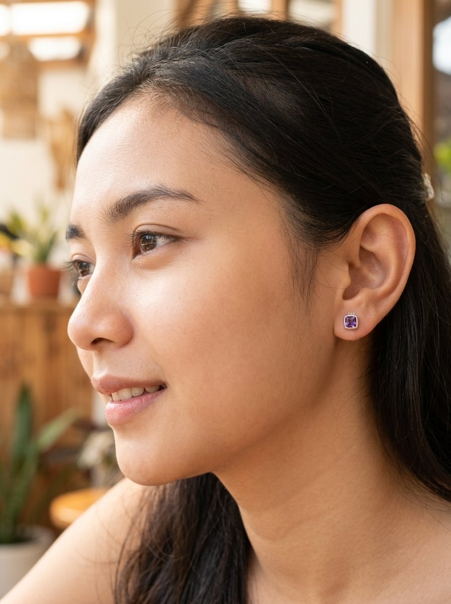 Anting Kecubung Wanita Perak 925 Natural Amethyst Kotameta 1