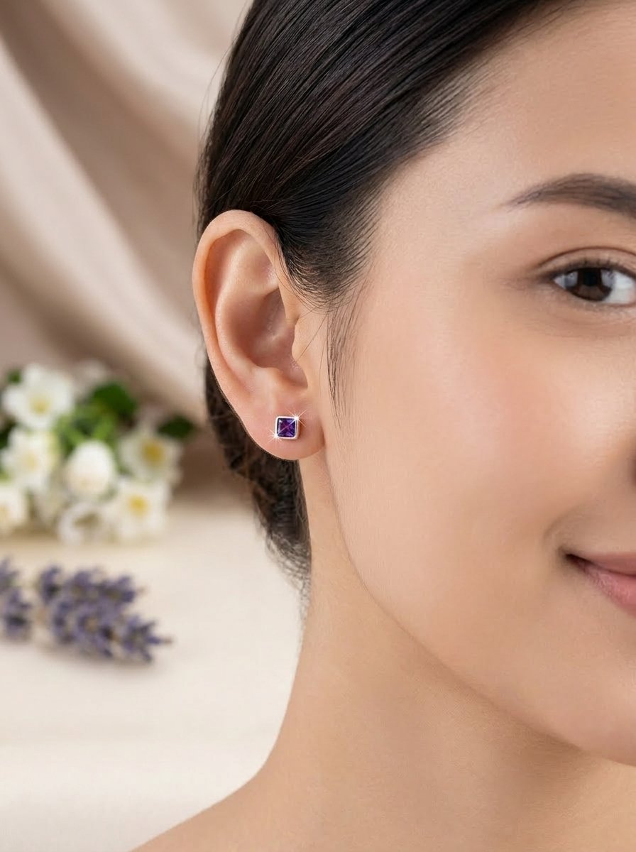 Anting Kecubung Wanita Perak 925 Natural Amethyst Kotameta 3