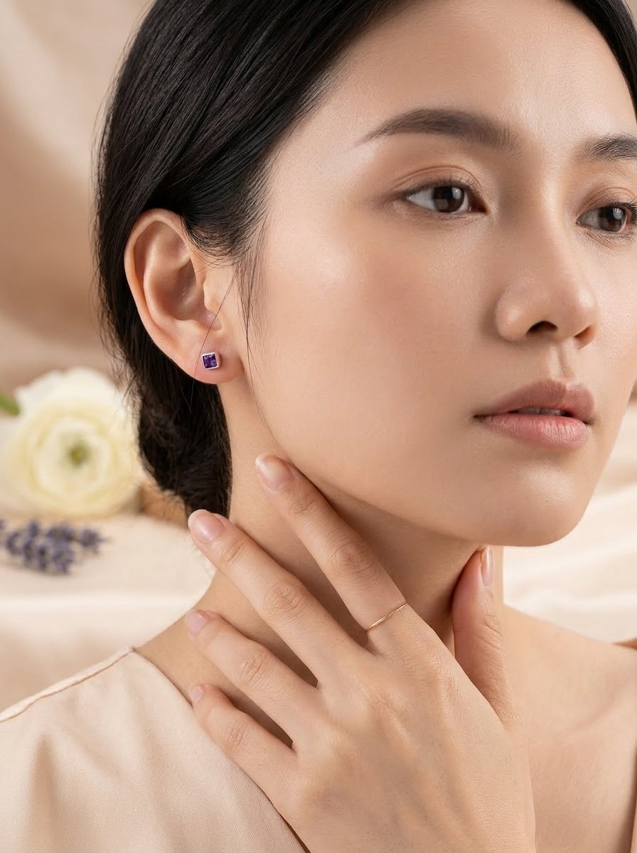 Anting Kecubung Wanita Perak 925 Natural Amethyst Kotameta 4