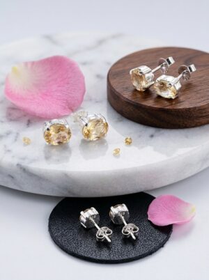 Anting Stud Wanita Perak Asli 925 Yellow Citrine Citarina