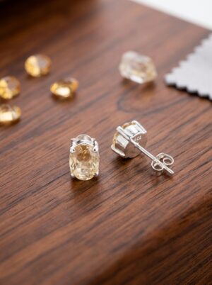 Anting Stud Wanita Perak Asli 925 Yellow Citrine Citarina 1