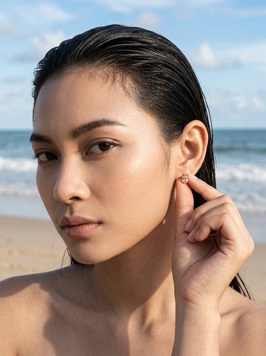Anting Stud Wanita Perak Asli 925 Yellow Citrine Citarina 3