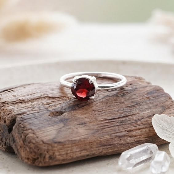 Cincin Wanita Perak Asli 925 Sterling Silver Natural Red Garnet Gina