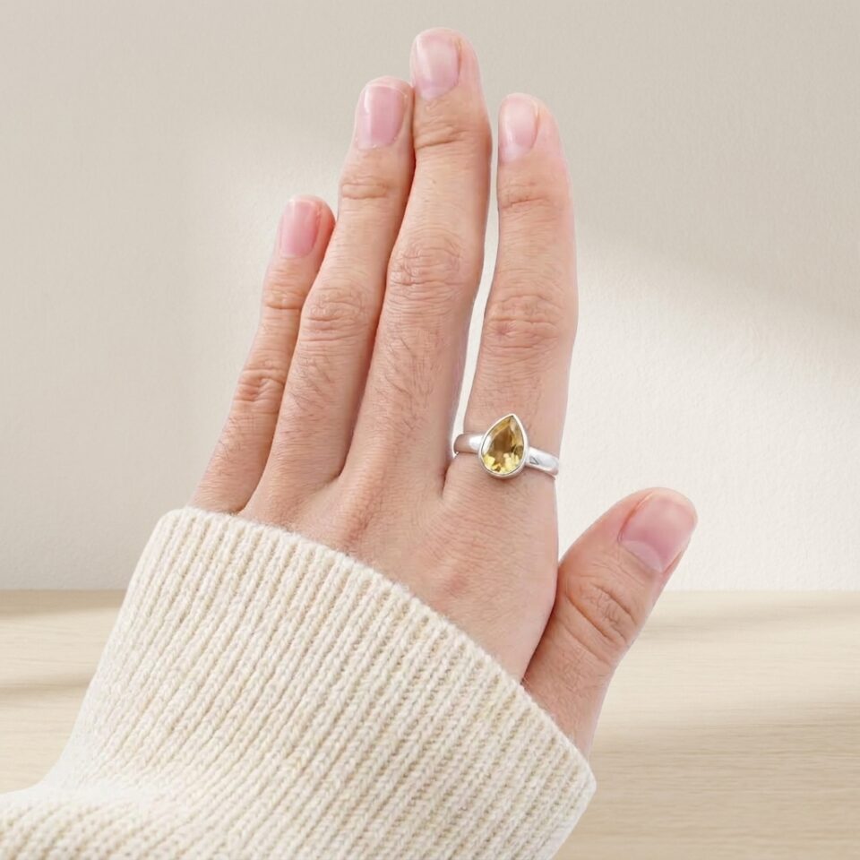 Cincin Sterling Silver Perak 925 Natural Yellow Citrine Tearsia