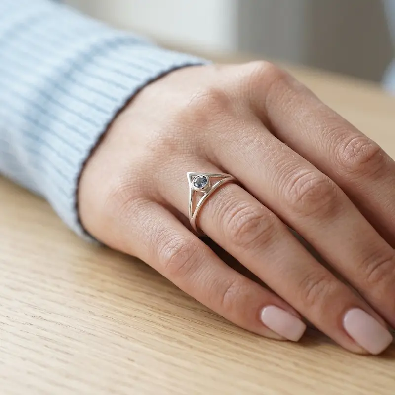 Cincin Wanita Perak 925 Natural Mini Sky Topaz Vivarini dipakai model di jari manis