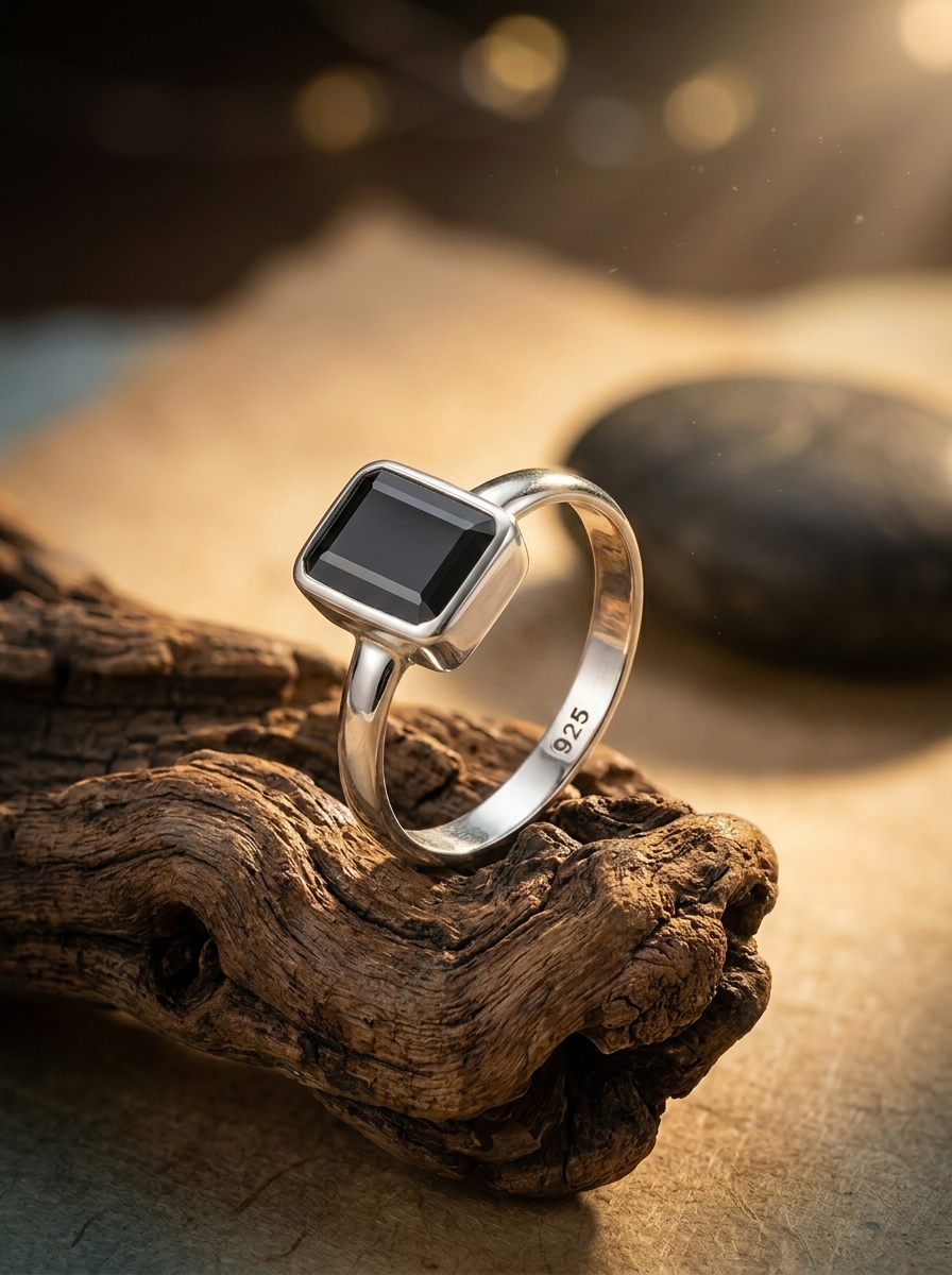 Cincin Wanita Perak Asli 925 Cincin Natural Black Onyx Metixora