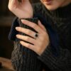 Cincin Wanita Perak Asli 925 Cincin Natural Black Onyx Metixora