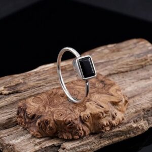 Cincin Wanita Perak Asli 925 Cincin Natural Black Onyx Tixora