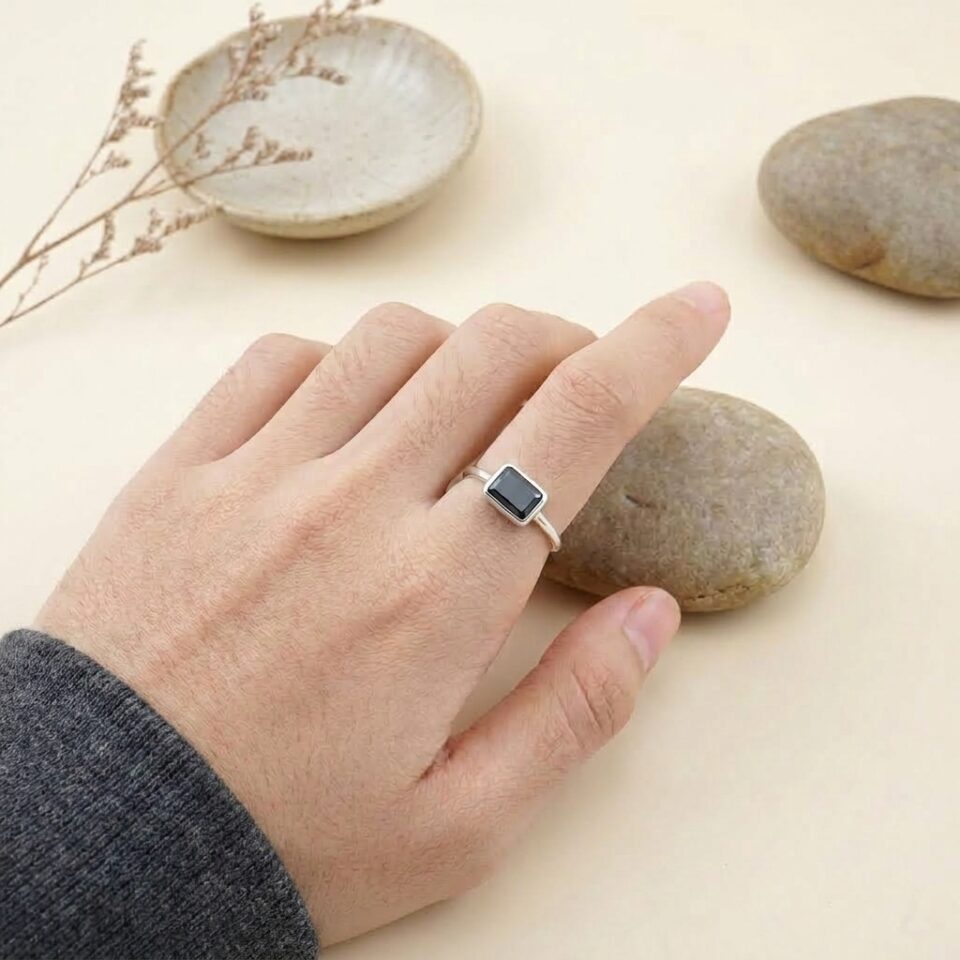 Cincin Wanita Perak Asli 925 Cincin Natural Black Onyx Tixora 4