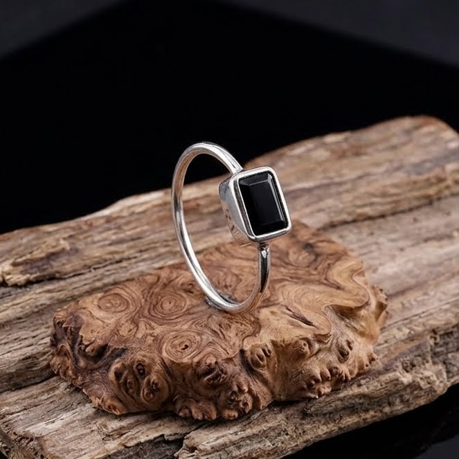 Cincin Wanita Perak Asli 925 Cincin Natural Black Onyx Tixora