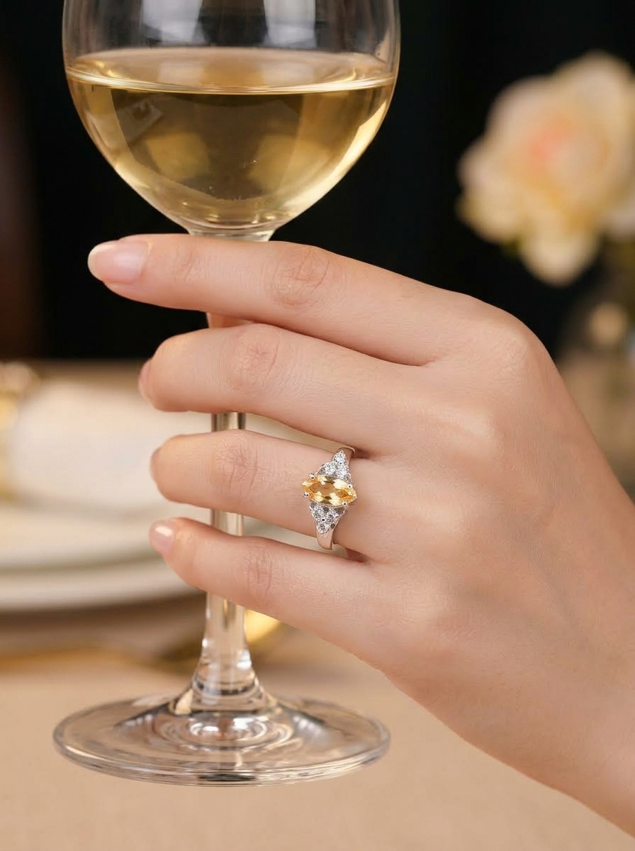 Cincin Wanita Perak Asli 925 Natural Citrine Paddio Tabur