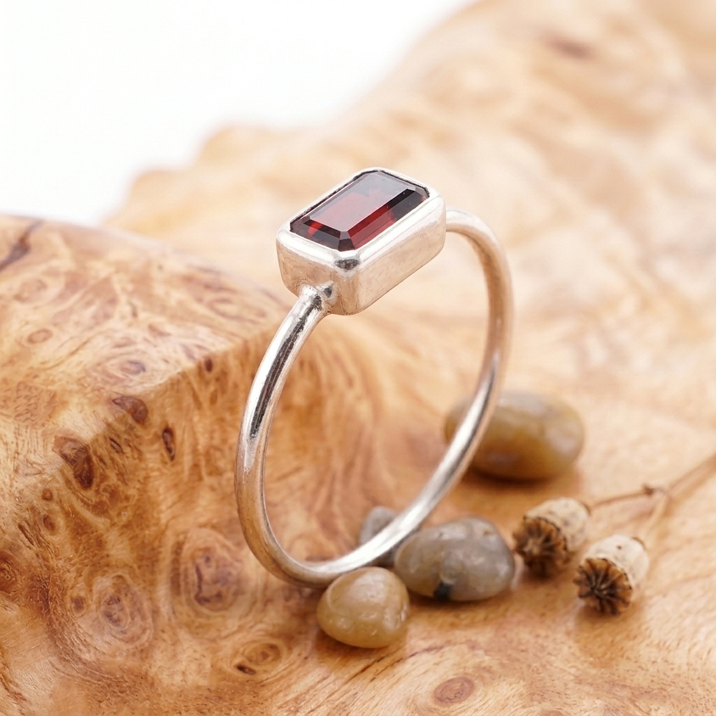 Cincin Wanita Perak Bali Asli 925 Cincin Natural Red Garnet Ginona 9