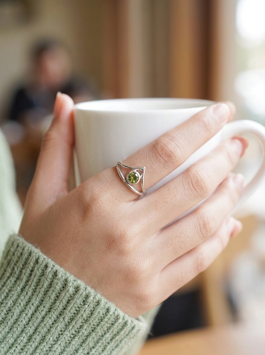 Cincin Wanita Perak 925 Natural Peridot Mini Vivarini 5