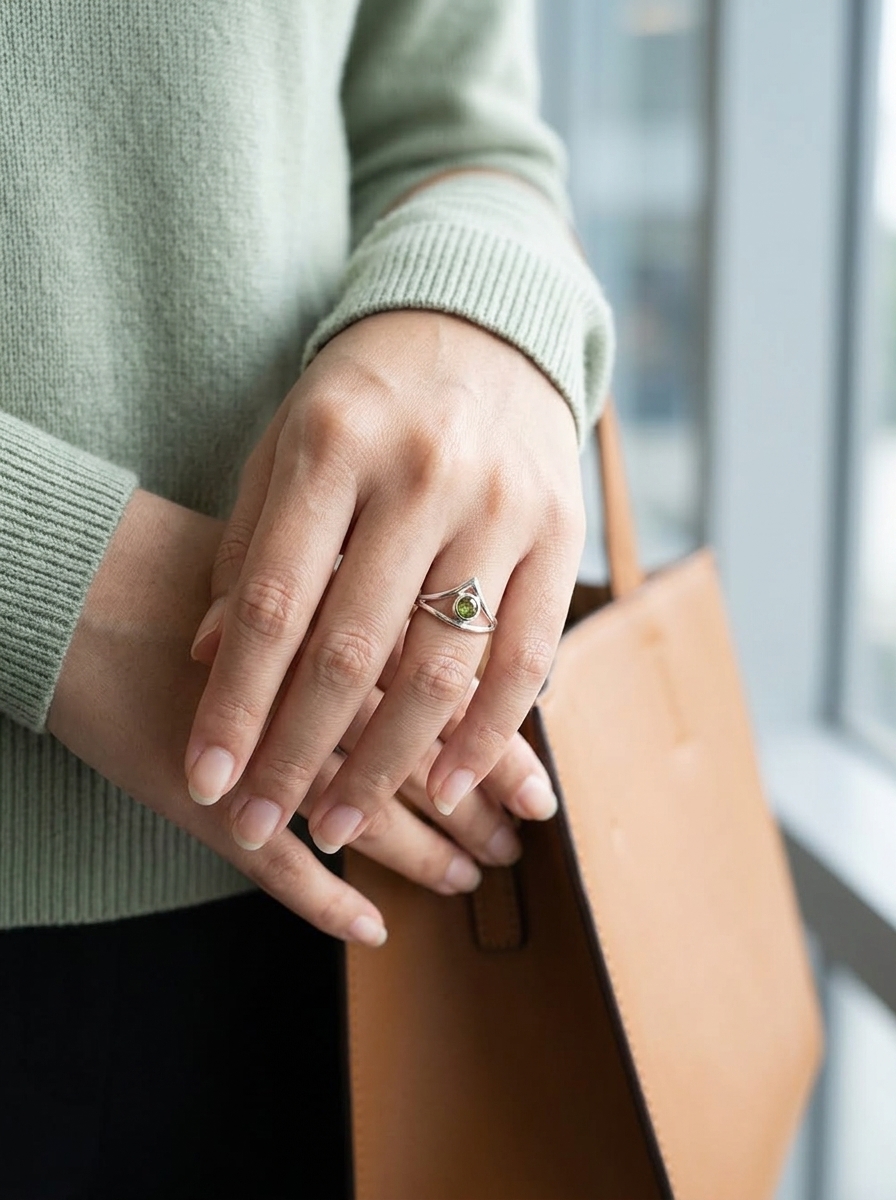 Cincin Wanita Perak 925 Natural Peridot Mini Vivarini