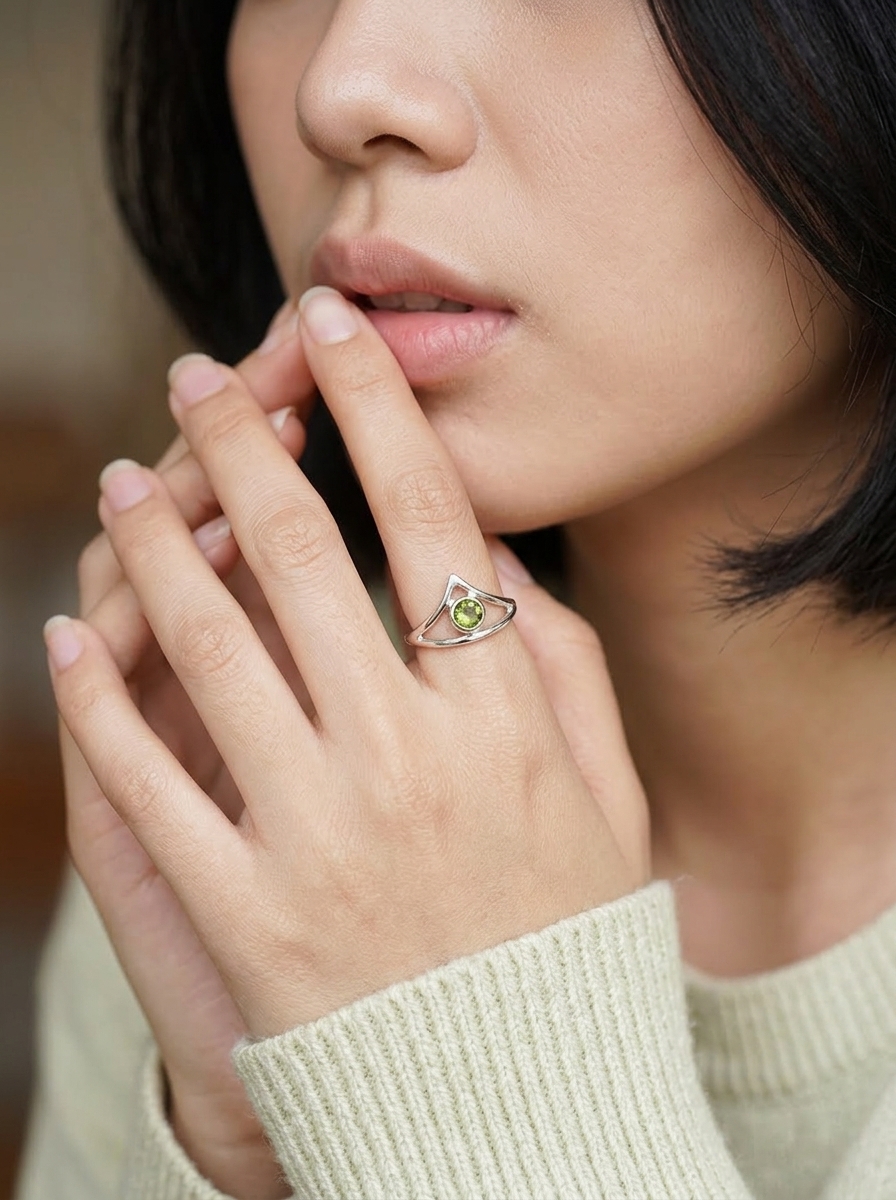 Cincin Wanita Perak 925 Natural Peridot Mini Vivarini