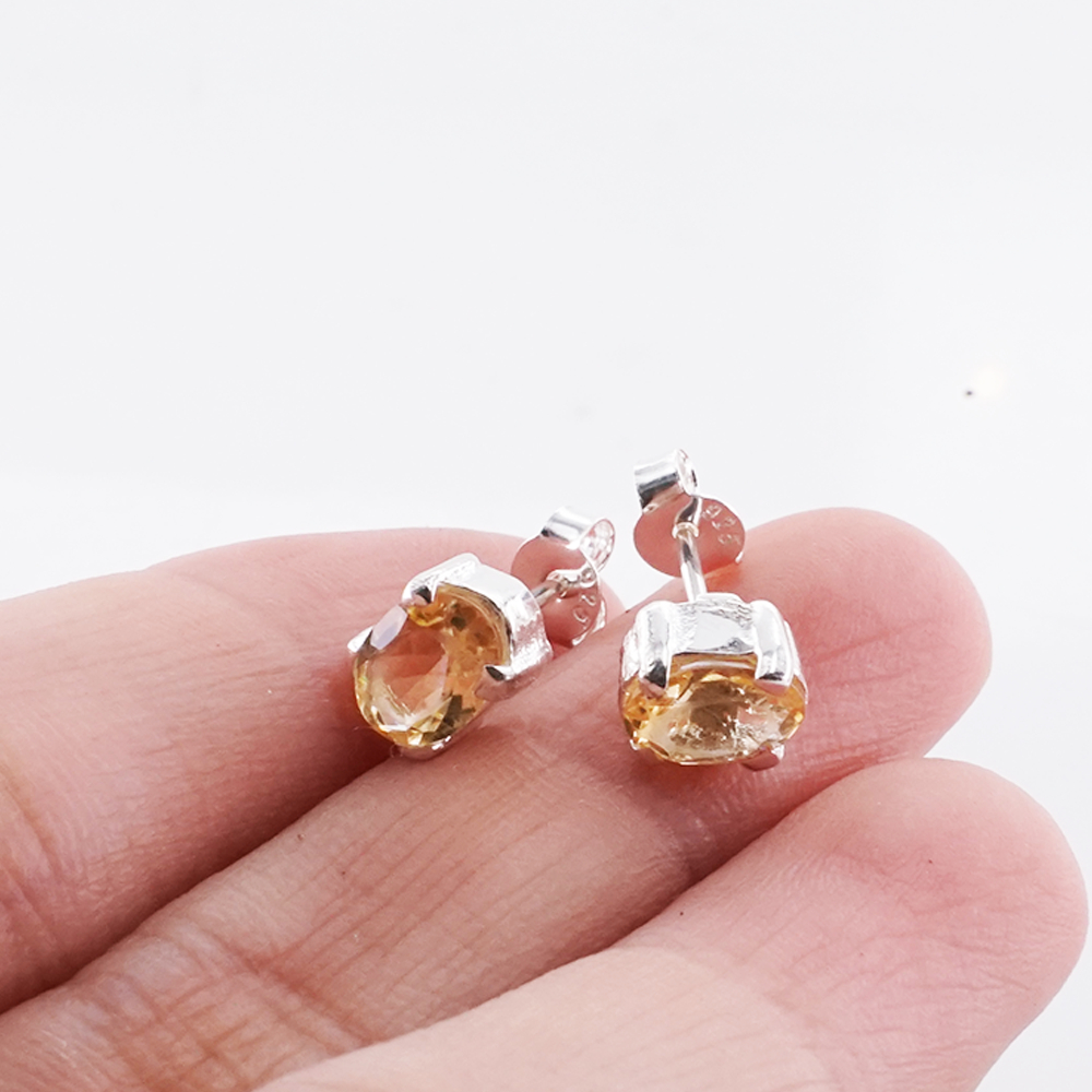 Anting Stud Wanita Perak Asli 925 Yellow Citrine Citarina 7