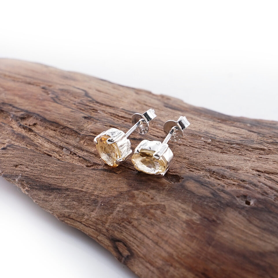 Anting Stud Wanita Perak Asli 925 Yellow Citrine Citarina 9