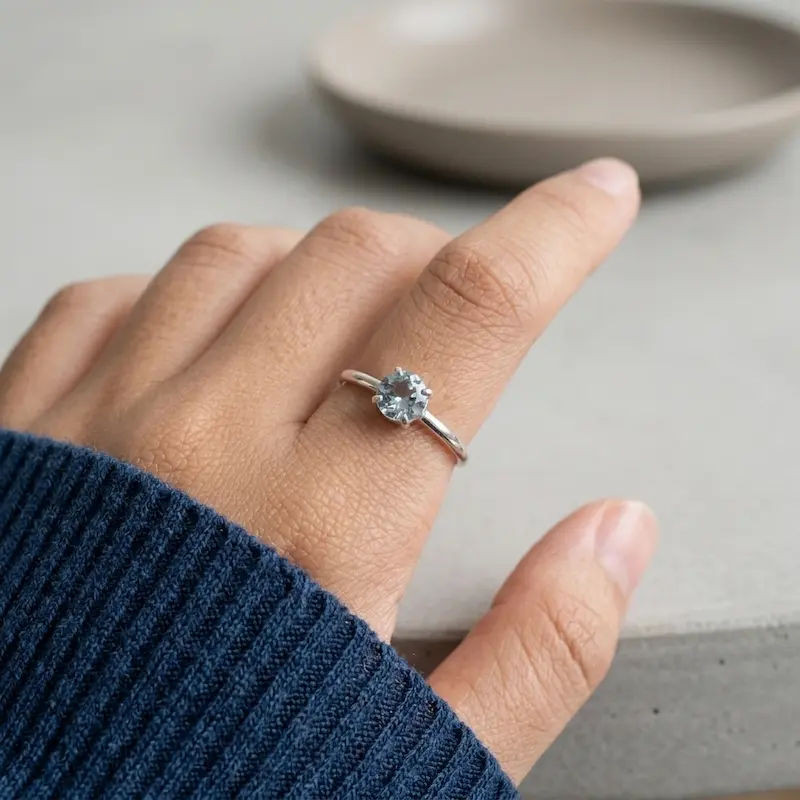Cincin Wanita Perak Bali 925 Natural Sky Topaz Pazolla Handmade