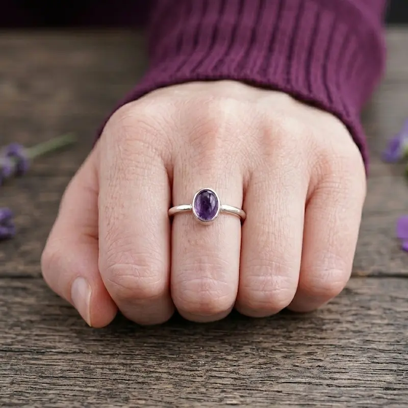 Cincin Wanita Perak Bali Asli 925 Kecubung Amethyst Amaela