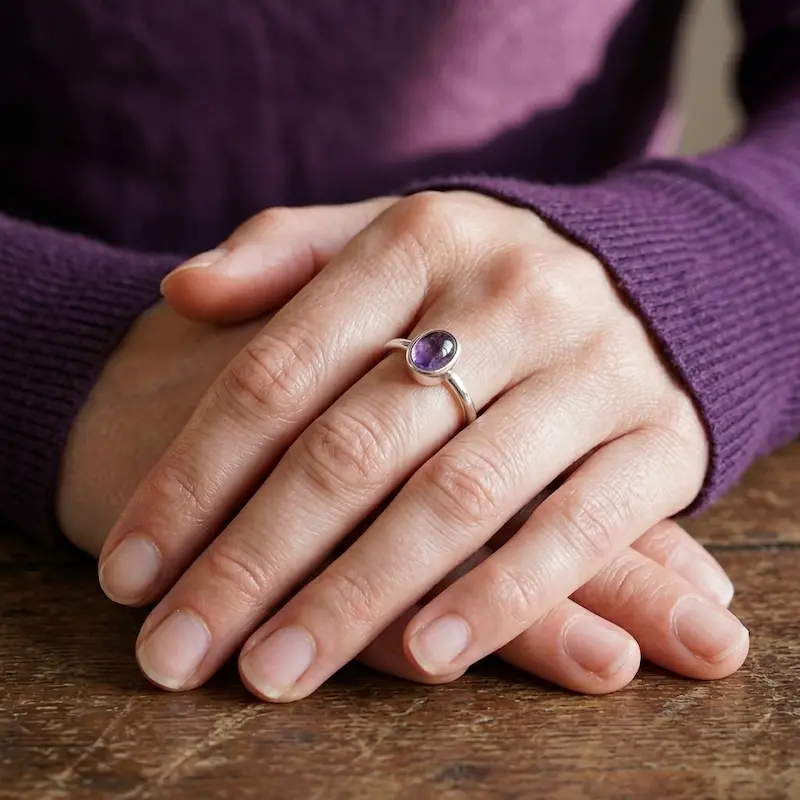 cincin wanita perak 925 batu kecubung amethyst ungu alami