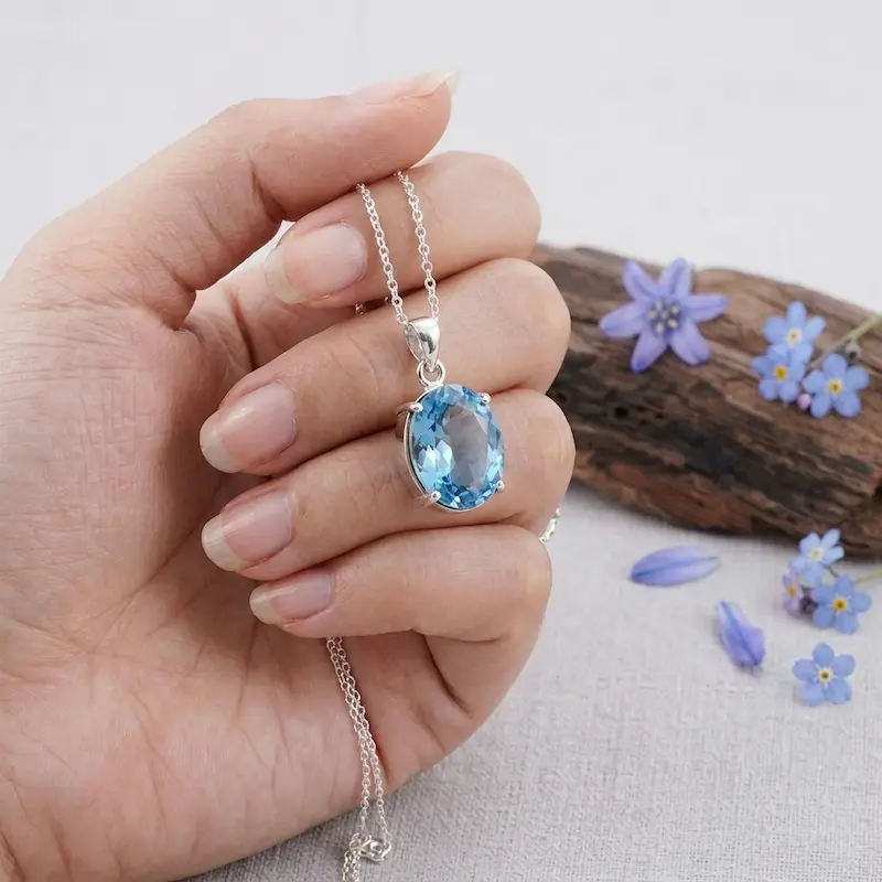 Liontin Wanita Perak 925 Asli Sky Topaz Natural Pazova | Tanpa Kalung