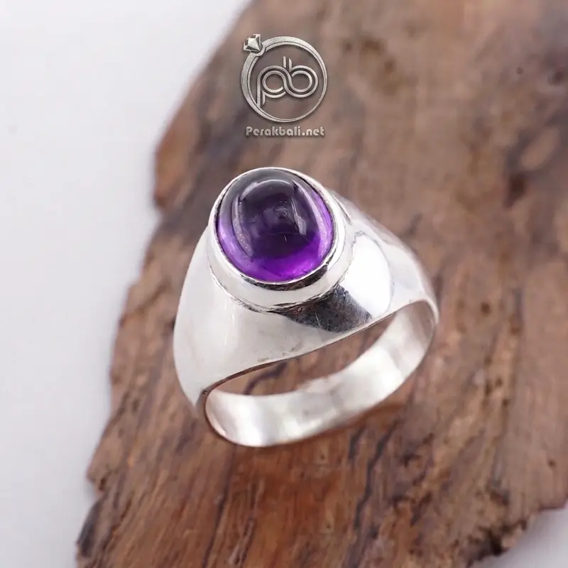 Cincin Signet Pria Perak 925 Batu Kecubung Asli Manorio | Yulia Silver