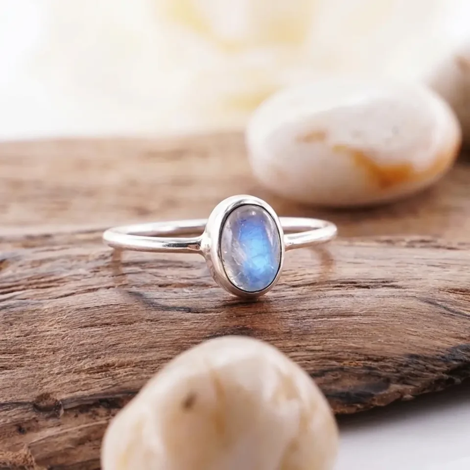 Cincin Perak Asli 925 Wanita Biduri Bulan Moonstone Natural Muliana