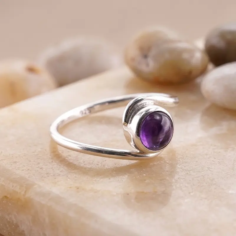 Cincin Wanita Perak Asli 925 Natural Amethyst Ungu Zircon Mini Ametwist