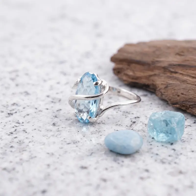 cincin perak sterling 925 batu topaz biru