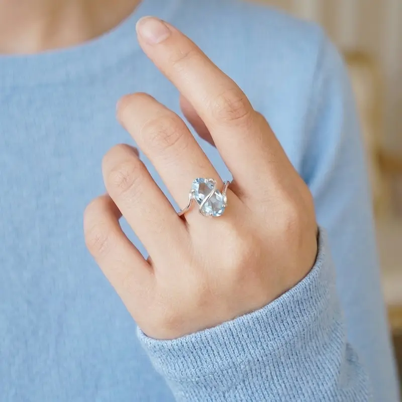 cincin wanita mewah batu sky topaz berkilau