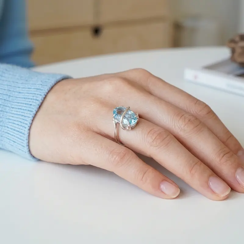 cincin wanita perak bali sky topaz handmade