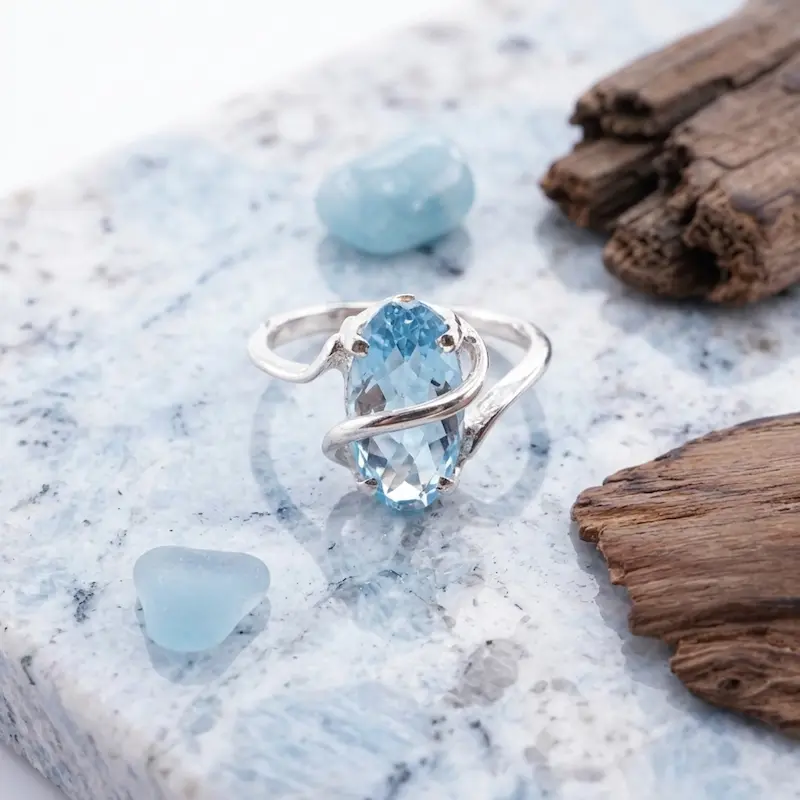 Cincin Wanita Perak Asli 925 Natural Sky Topaz Paztia