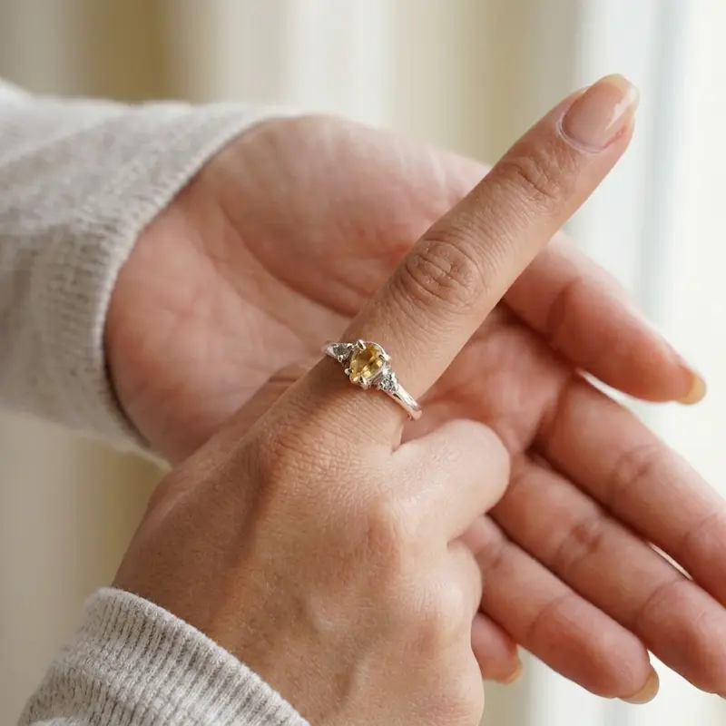 cincin perak sterling 925 tabur batu citrine