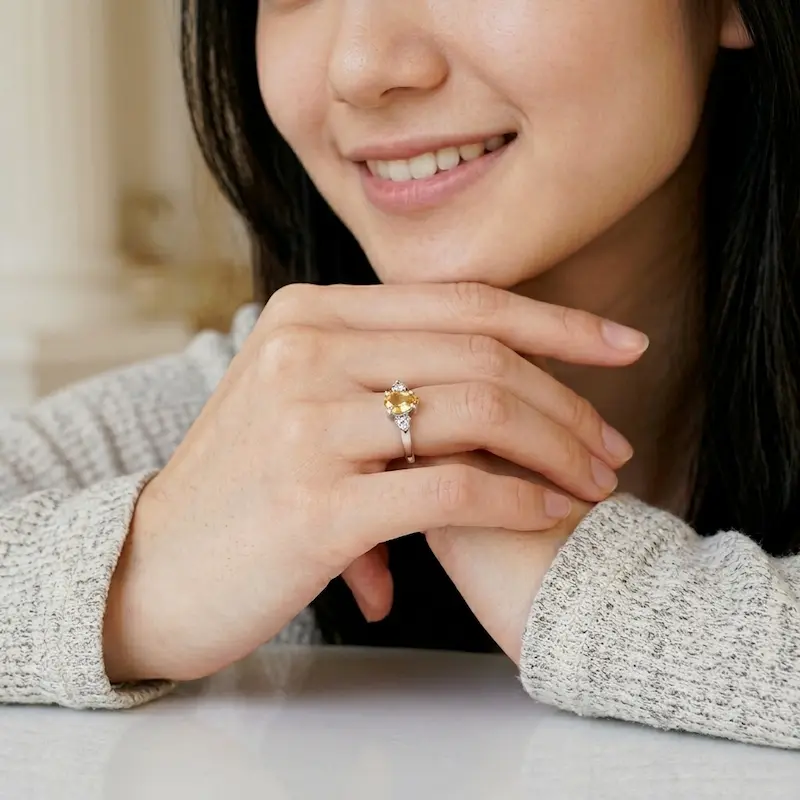 cincin wanita simple batu kuning citrine