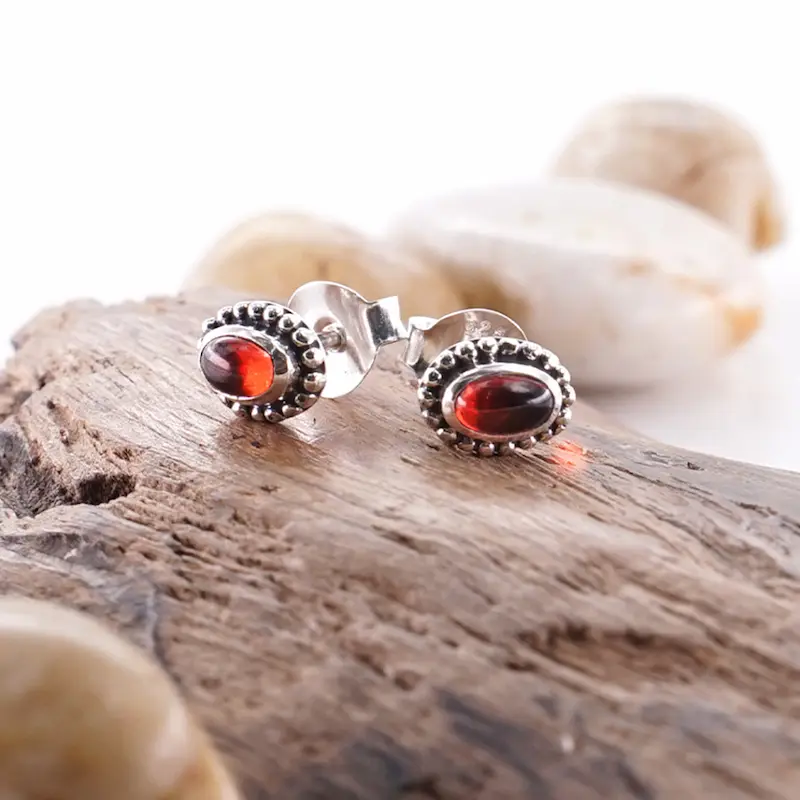 Anting Wanita Imut Perak Asli 925 Natural Red Garnet Jawanova