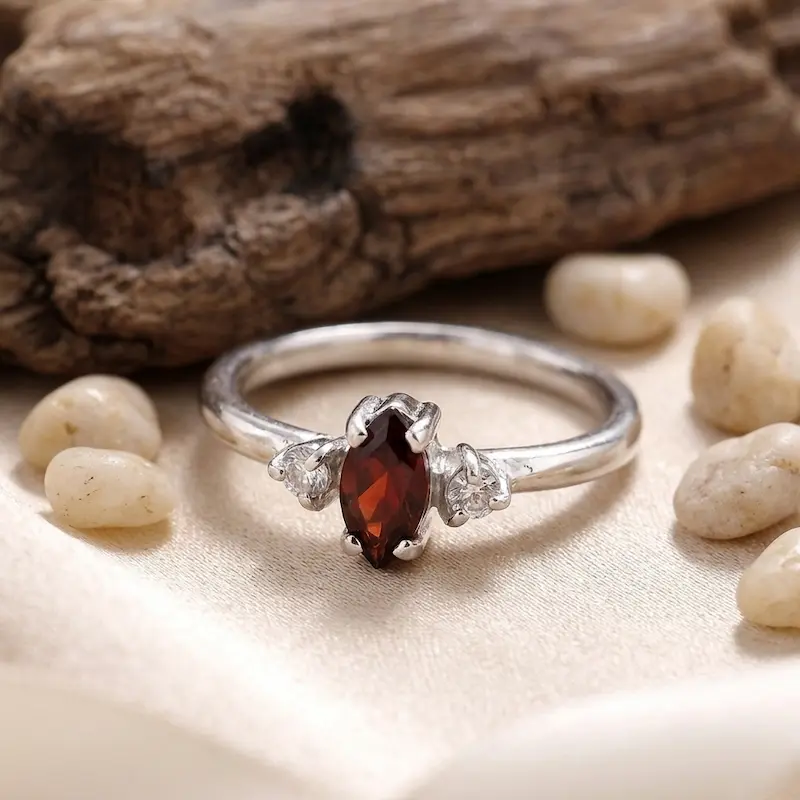 Cincin Wanita Perak Asli 925 Paddio Tabur Natural Red Garnet Garniyana