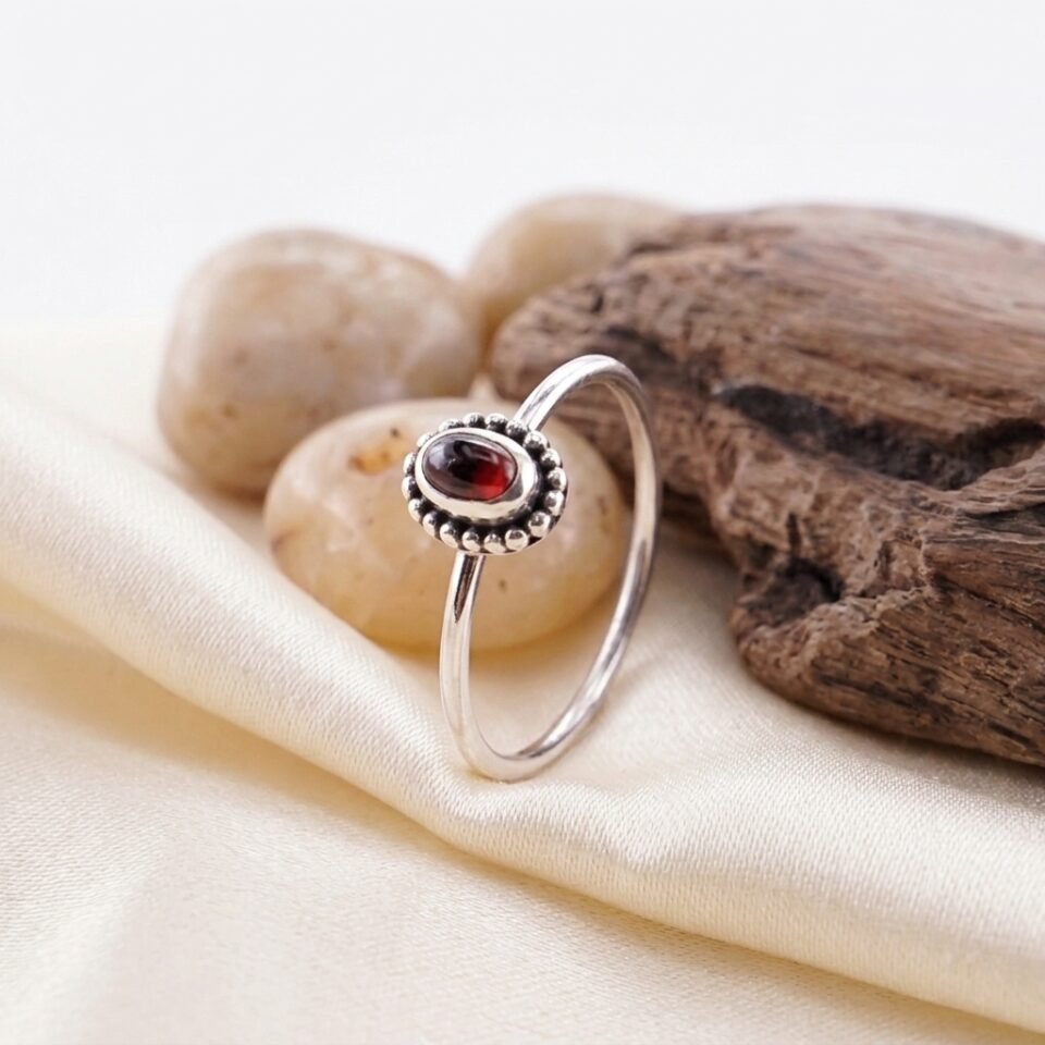 Cincin Wanita Imut Perak Asli 925 Natural Red Garnet Jawanova