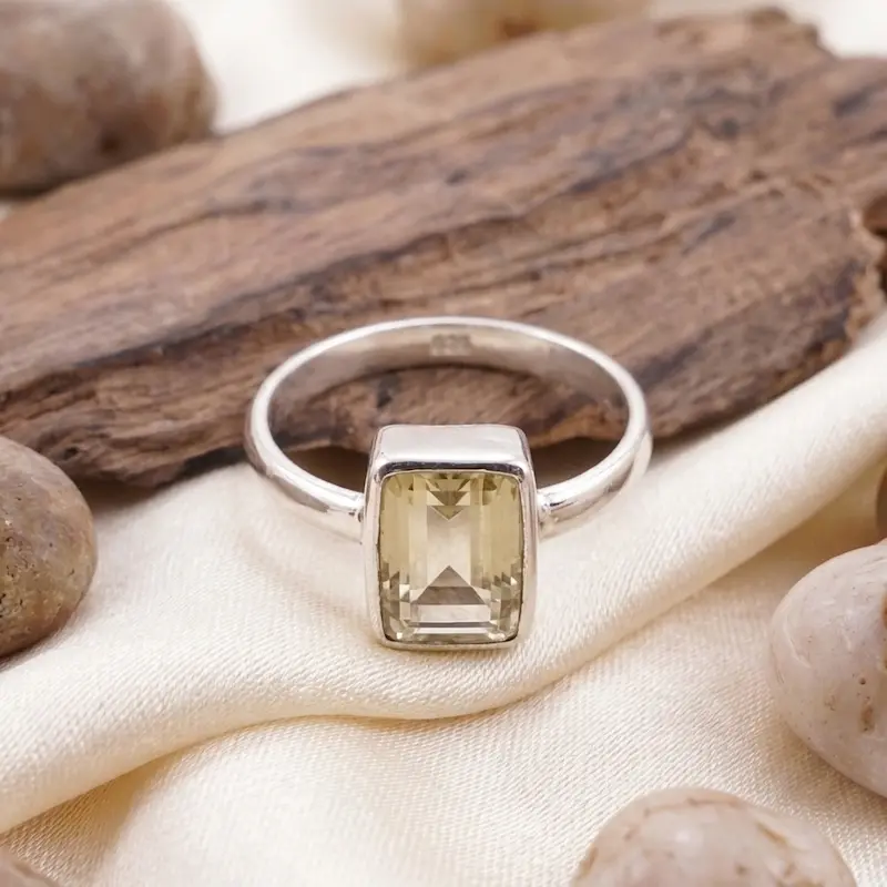 Cincin Sterling Silver Perak 925 Natural Yellow Citrine Metiana